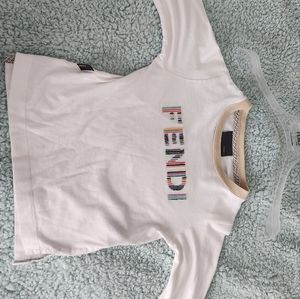 White 'Fendi' Logo Kids Tee with Contrast Trim
